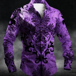 Hot OUKU Men's Baroque Halloween Costumes Day of the Dead Button Up Shirt Long Sleeve Casual Party Evening Wear Daily Fall Winter Spring & Summer Turndown Shirt Collar Button Up 3D Print Black Blue Purple