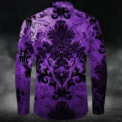 Hot OUKU Men's Baroque Halloween Costumes Day of the Dead Button Up Shirt Long Sleeve Casual Party Evening Wear Daily Fall Winter Spring & Summer Turndown Shirt Collar Button Up 3D Print Black Blue Purple
