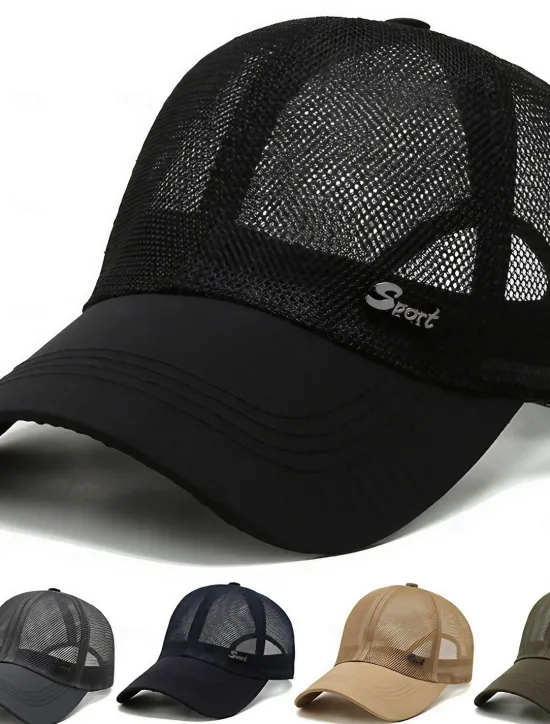 New OUKU Men's Baseball Cap Black Deep Blue Mesh Travel Beach Outdoor Vacation Plain Adjustable Fashion