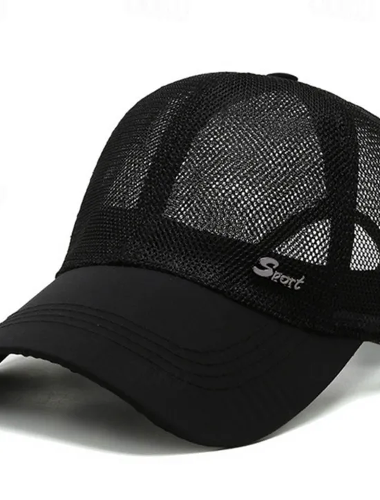 New OUKU Men's Baseball Cap Black Deep Blue Mesh Travel Beach Outdoor Vacation Plain Adjustable Fashion