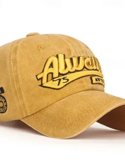 Sale OUKU Men's Baseball Cap Black Yellow 100% Cotton Embroidery Travel Beach Outdoor Vacation Plain Adjustable Fashion