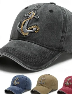 Sale OUKU Men's Baseball Cap Sun Hat Trucker Hat Black Navy Blue Polyester Embroidered Fashion Casual Street Daily Anchor Adjustable Sunscreen Breathable