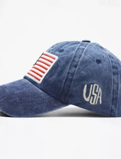 Outlet OUKU Men's Baseball Cap Sun Hat Trucker Hat Black Yellow Cotton Embroidered Fashion Casual Street Daily American US Flag Adjustable Sunscreen Breathable
