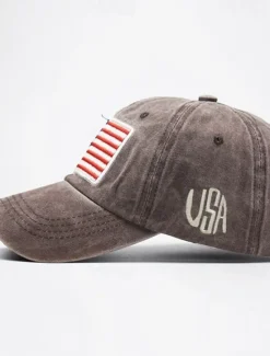 Outlet OUKU Men's Baseball Cap Sun Hat Trucker Hat Black Yellow Cotton Embroidered Fashion Casual Street Daily American US Flag Adjustable Sunscreen Breathable