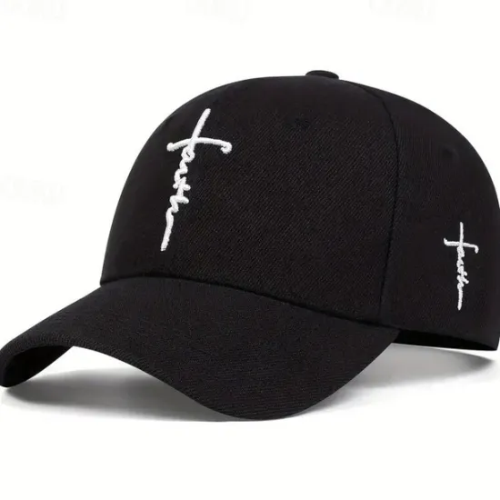 Outlet OUKU Men's Baseball Cap Sun Hat Trucker Hat White Black White Acrylic / Cotton Embroidered Fashion Casual Daily Festival Cross Faith Adjustable Sunscreen Breathable