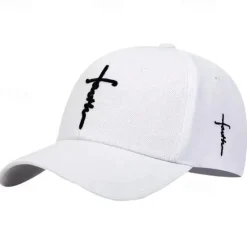 Outlet OUKU Men's Baseball Cap Sun Hat Trucker Hat White Black White Acrylic / Cotton Embroidered Fashion Casual Daily Festival Cross Faith Adjustable Sunscreen Breathable