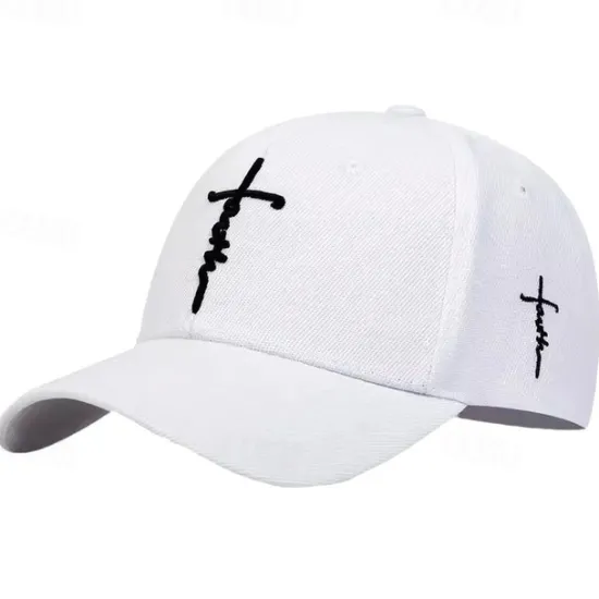 Outlet OUKU Men's Baseball Cap Sun Hat Trucker Hat White Black White Acrylic / Cotton Embroidered Fashion Casual Daily Festival Cross Faith Adjustable Sunscreen Breathable