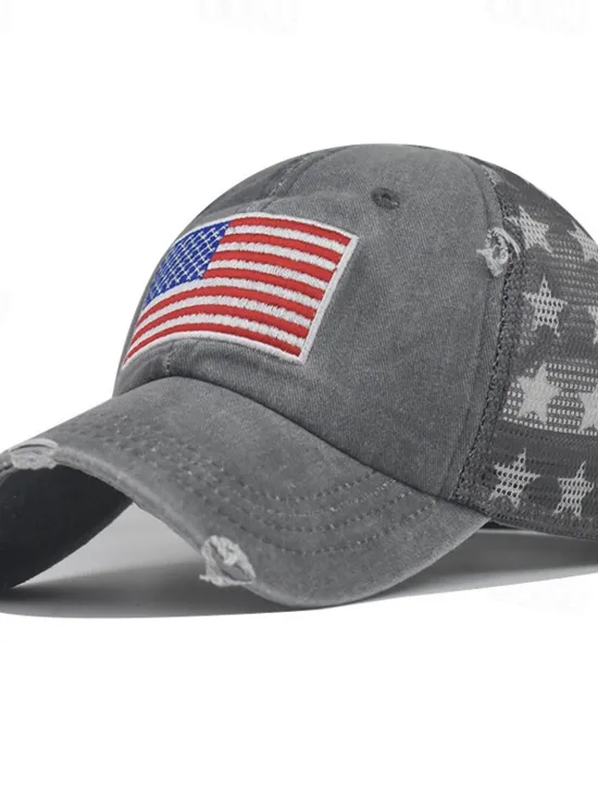 OUKU Men's Baseball Cap Sun Hat Trucker Hat Black Wine Cotton Embroidered Fashion Casual Street Daily American US Flag Adjustable Sunscreen Breathable