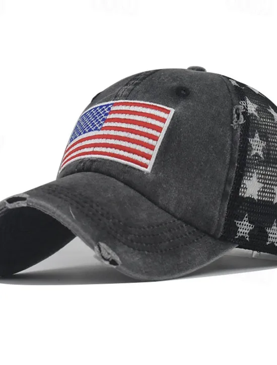 OUKU Men's Baseball Cap Sun Hat Trucker Hat Black Wine Cotton Embroidered Fashion Casual Street Daily American US Flag Adjustable Sunscreen Breathable