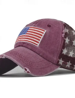 OUKU Men's Baseball Cap Sun Hat Trucker Hat Black Wine Cotton Embroidered Fashion Casual Street Daily American US Flag Adjustable Sunscreen Breathable