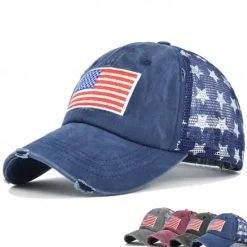 Clearance OUKU Men's Baseball Cap Sun Hat Trucker Hat Mesh Cap Black Wine Cotton Adjustable Fashion Daily Wear Festival Stars National Flag Casual / Daily