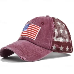 Clearance OUKU Men's Baseball Cap Sun Hat Trucker Hat Mesh Cap Black Wine Cotton Adjustable Fashion Daily Wear Festival Stars National Flag Casual / Daily