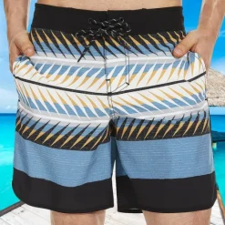 Sale OUKU Men's Bathing Suit Board Shorts Swim Shorts Swim Trunks Stripes Graphic Prints Quick dry Breathable Drawstring Elastic Waist Vacation Beach Hawaiian Casual Lake Blue Black