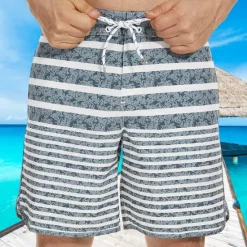 Sale OUKU Men's Bathing Suit Board Shorts Swim Shorts Swim Trunks Stripes Graphic Prints Quick dry Breathable Drawstring Elastic Waist Vacation Beach Hawaiian Casual Lake Blue Black