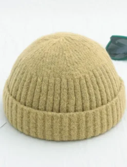 Sale OUKU Men's Beanie Hat Fisherman Beanie Trawler Beanie Watch Cap Beanies Light Yellow Black Cotton Sports Travel Roll up Edge Outdoor Vacation Plain Windproof Warm