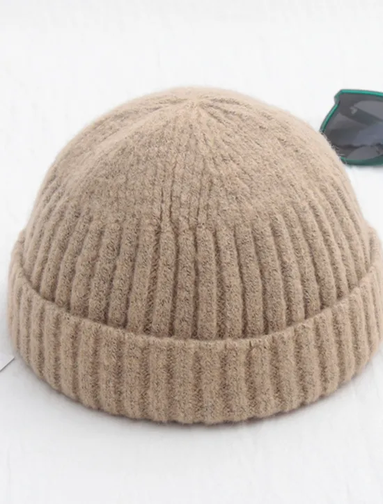 Sale OUKU Men's Beanie Hat Fisherman Beanie Trawler Beanie Watch Cap Beanies Light Yellow Black Cotton Sports Travel Roll up Edge Outdoor Vacation Plain Windproof Warm