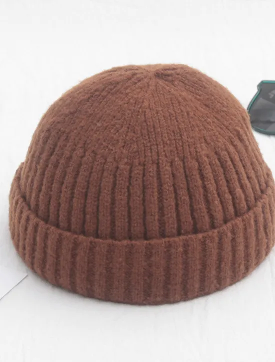 Sale OUKU Men's Beanie Hat Fisherman Beanie Trawler Beanie Watch Cap Beanies Light Yellow Black Cotton Sports Travel Roll up Edge Outdoor Vacation Plain Windproof Warm