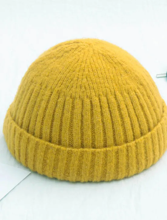 Sale OUKU Men's Beanie Hat Fisherman Beanie Trawler Beanie Watch Cap Beanies Light Yellow Black Cotton Sports Travel Roll up Edge Outdoor Vacation Plain Windproof Warm