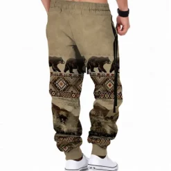OUKU Men's Bear Cowboy Sweatpants Joggers Pants Trousers Mid Waist Drawstring Elastic Waist Vintage Casual Outdoor Street Dailywear Pocket Spring Fall Winter 3D Print Brown