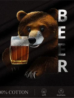 New OUKU Men's Bear Oktoberfest Beer T Shirt Tee Top 100% Cotton Short Sleeve Graphic Shirt Black White Comfortable Tee Street Sports Outdoor Fashion Designer Clothing