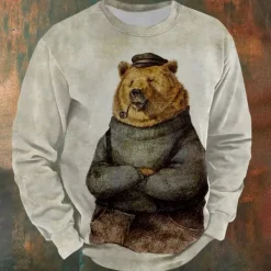Sale OUKU Men's Bear Sweatshirts Sweatshirt Long Sleeve Sweatshirt Crew Neck Neutral Cute Daily 3D Printing Sports Outdoor Holiday Crewneck Winter Spring & Fall Gray