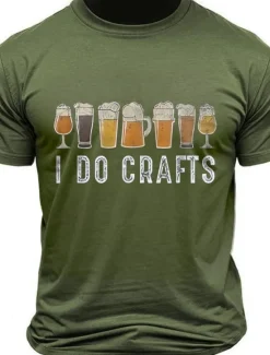 Sale OUKU Men's Beer Letter Print T Shirt Tee Top Cotton Short Sleeve Graphic Shirt Black Army Green Dark Gray Comfortable Tee Street Sports Outdoor Fashion Designer Clothing