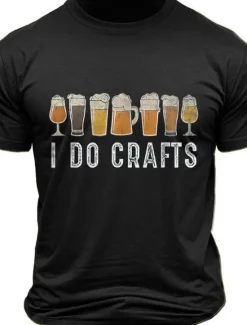 Sale OUKU Men's Beer Letter Print T Shirt Tee Top Cotton Short Sleeve Graphic Shirt Black Army Green Dark Gray Comfortable Tee Street Sports Outdoor Fashion Designer Clothing