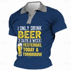 Outlet OUKU Men's Beer Polo Shirts Short Sleeve Polo Shirts Turndown Sportswear Abstract Casual Formal Work Street Daily 3D Print Spring & Summer Blue