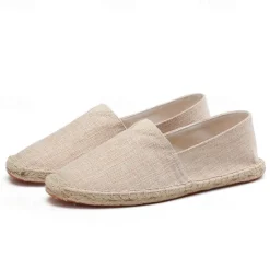 Clearance OUKU Men's Beige Canvas Espadrille Slip-On Shoes with Jute Rope Sole – Comfortable Summer Casual Footwear