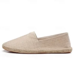 Clearance OUKU Men's Beige Canvas Espadrille Slip-On Shoes with Jute Rope Sole – Comfortable Summer Casual Footwear