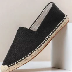 Clearance OUKU Men's Beige Canvas Espadrille Slip-On Shoes with Jute Rope Sole – Comfortable Summer Casual Footwear