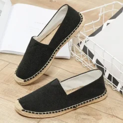 Clearance OUKU Men's Beige Canvas Espadrille Slip-On Shoes with Jute Rope Sole – Comfortable Summer Casual Footwear