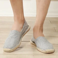 Clearance OUKU Men's Beige Canvas Espadrille Slip-On Shoes with Jute Rope Sole – Comfortable Summer Casual Footwear