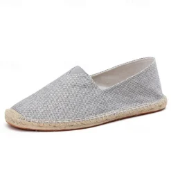 Clearance OUKU Men's Beige Canvas Espadrille Slip-On Shoes with Jute Rope Sole – Comfortable Summer Casual Footwear