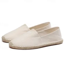 Clearance OUKU Men's Beige Canvas Espadrille Slip-On Shoes with Jute Rope Sole – Comfortable Summer Casual Footwear