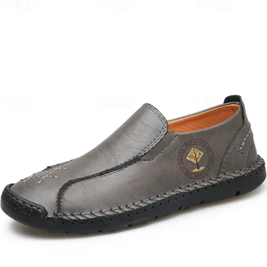 Outlet OUKU Men's Beige Genuine Faux Leather Moccasins – Handmade Stitching Casual Slip-On Driving Shoes for Outdoor & Trave