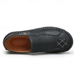 Outlet OUKU Men's Beige Genuine Faux Leather Moccasins – Handmade Stitching Casual Slip-On Driving Shoes for Outdoor & Trave