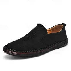 Hot OUKU Men's Beige Suede Slip-On Loafers – Handmade Casual Moccasin Shoes for Daily Wear