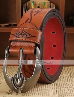 New OUKU Men's Belt Faux Leather Belt Frame Buckle Black Faux Leather Leather Active Fashion Work Tribal Brown