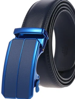 Hot OUKU Men's Belt Faux Leather Belt Dress Belt Ratchet Belt Box Buckle Black White Faux Leather Alloy Fashion BOX Buckle Pure Color Party Daily