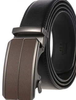 Hot OUKU Men's Belt Faux Leather Belt Dress Belt Ratchet Belt Box Buckle Black White Faux Leather Alloy Fashion BOX Buckle Pure Color Party Daily