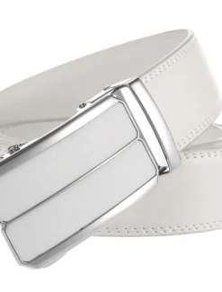 Hot OUKU Men's Belt Faux Leather Belt Dress Belt Ratchet Belt Box Buckle Black White Faux Leather Alloy Fashion BOX Buckle Pure Color Party Daily