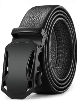 Outlet OUKU Men's Belt Faux Leather Belt Casual Belt Waist Belt Black 1# Black Iron Adjustable Plain Outdoor Daily
