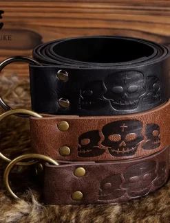 Hot OUKU Men's Belt Waist Belt Black Brown PU Alloy Retro Adjustable Skull Pumpkin Halloween Daily