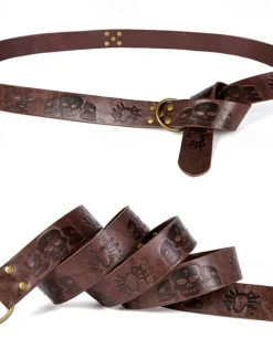 Hot OUKU Men's Belt Waist Belt Black Brown PU Alloy Retro Adjustable Skull Pumpkin Halloween Daily