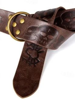 Hot OUKU Men's Belt Waist Belt Black Brown PU Alloy Retro Adjustable Skull Pumpkin Halloween Daily