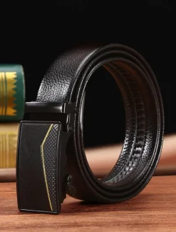 Online OUKU Men's Belt Waist Belt Black 1# Black 2# PU Alloy Durable Adjustable Plain Outdoor Daily