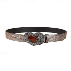 Clearance OUKU Men's Belt Waist Belt Alloy Vintage Durable Adjustable Heart Outdoor Daily Brown