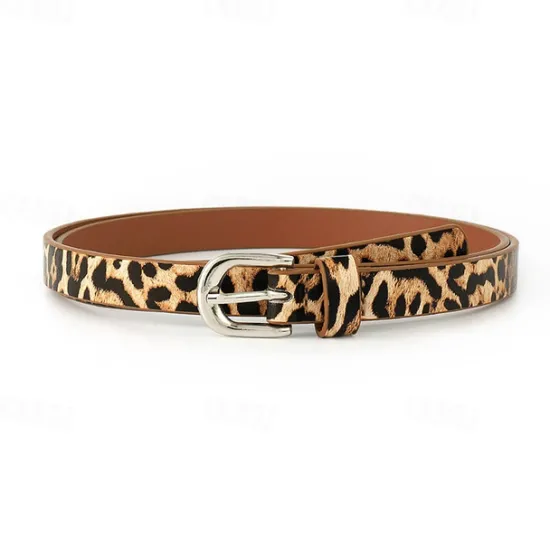 Clearance OUKU Men's Belt Waist Belt Kakhi Brown PU Alloy Adjustable Leopard Outdoor Daily