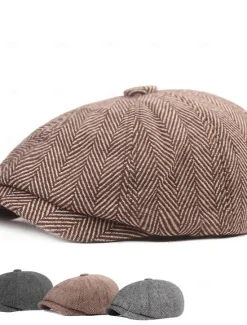 Online OUKU Men's Beret Hat Newsboy Hat Tweed Cap khaki Light Grey Cotton Streetwear Stylish 1920s Fashion Outdoor Daily Going out Graphic Prints Warm